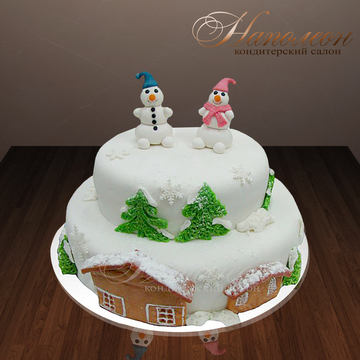 Новогодний торт "Снеговики" №  001 Н
