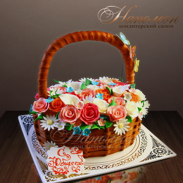 Торт на день рождения корзина роз № 185 Т