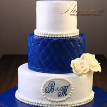 Свадебный торт бело-синий № 381 С