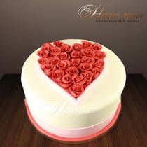 Торт к 14 февраля "Сердце из роз" №  018 В